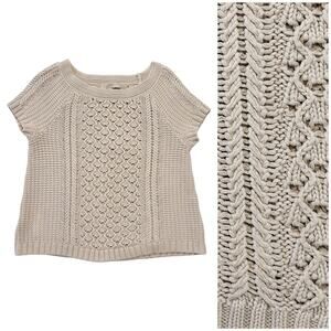 LOFT Crochet Short Sleeve Sweater Womens S Beige Tan Boho Nautical Cottagecore